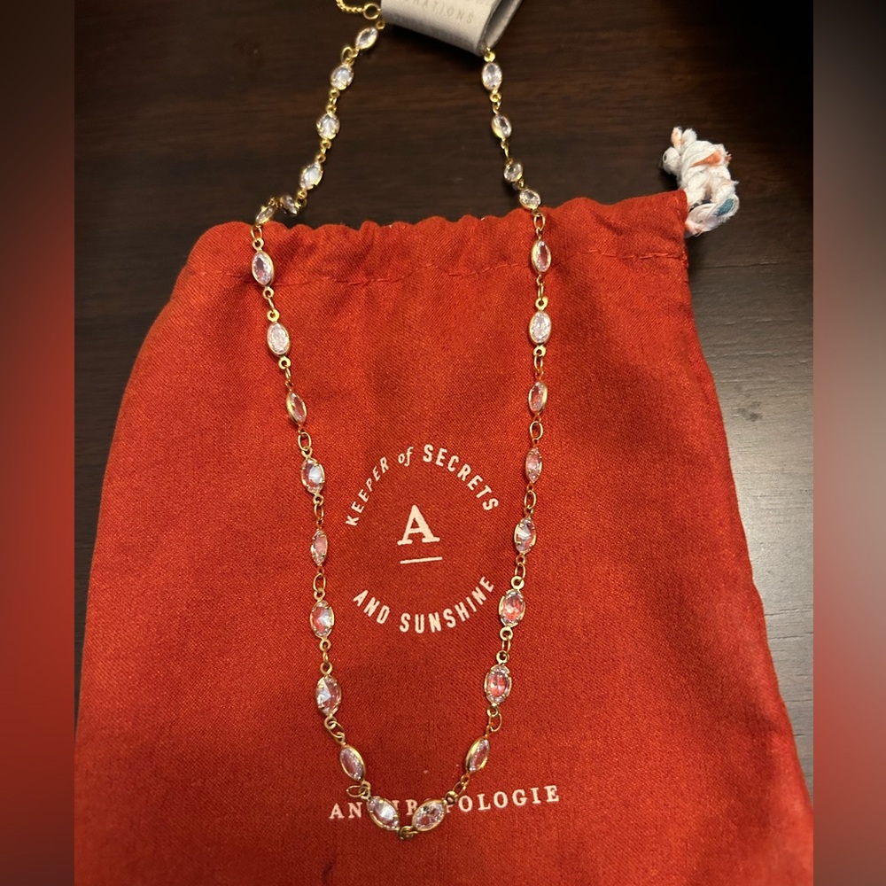 New Anthropologie 14k gold plated crystal necklace